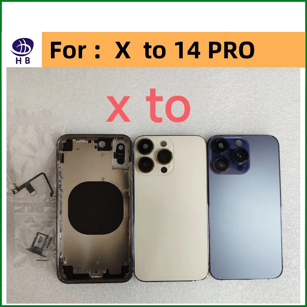 Housing For iPhone X To 14 Pro Big camera High Quality Back Cover With Middle frame Chassis  Battery Case Replace x like 14pro