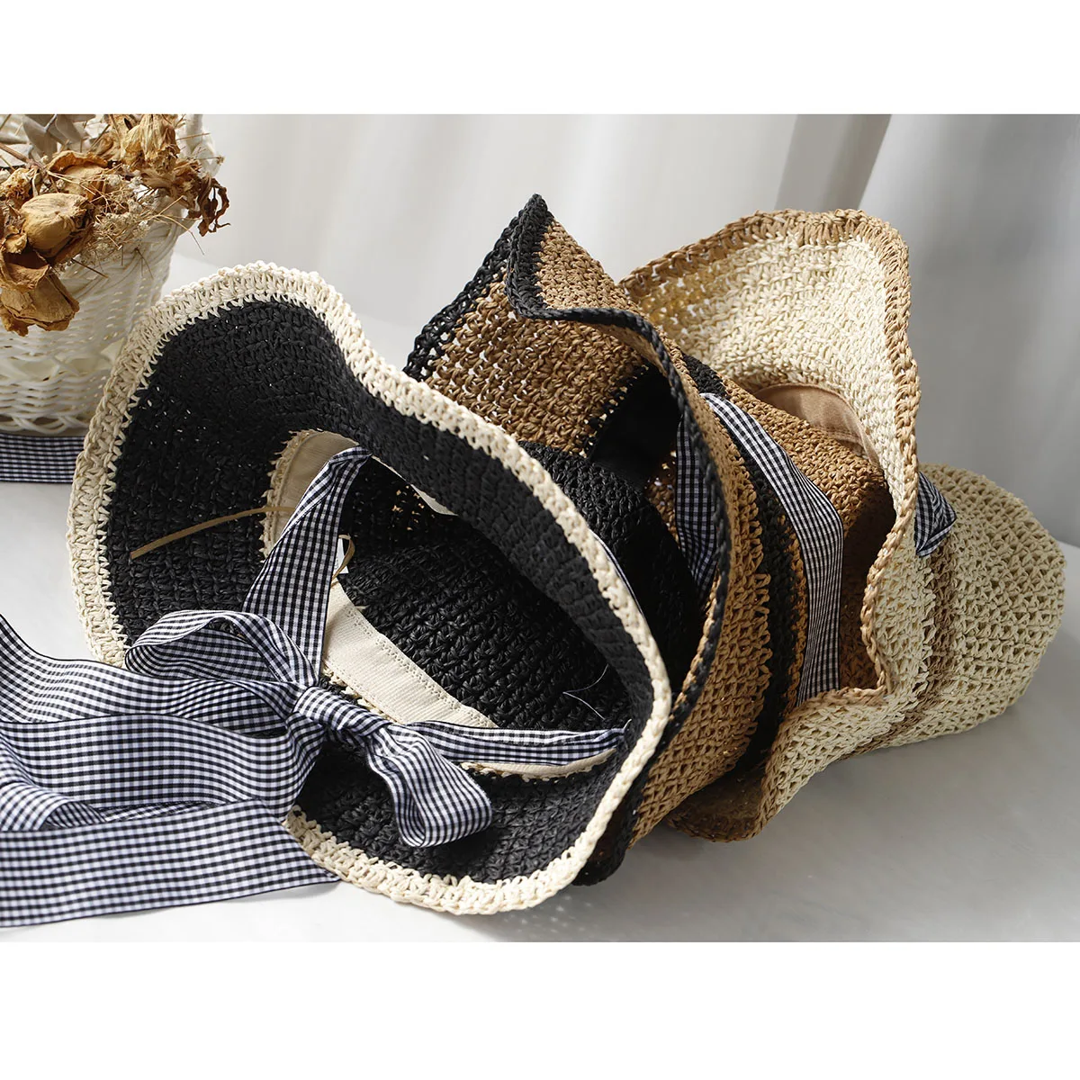 2024 BOW Womens Straw Hats crochet hat bucket hat UV Protection Sun Visor beach hat Women Visors Ladies hat Women Summer hat Cap