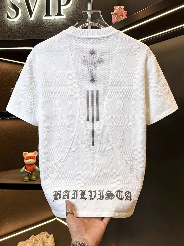 European Style Men's Loose Fit round Neck Short Sleeve T-Shirt Breathable Comfortable Summer Casual Top Polyester Material