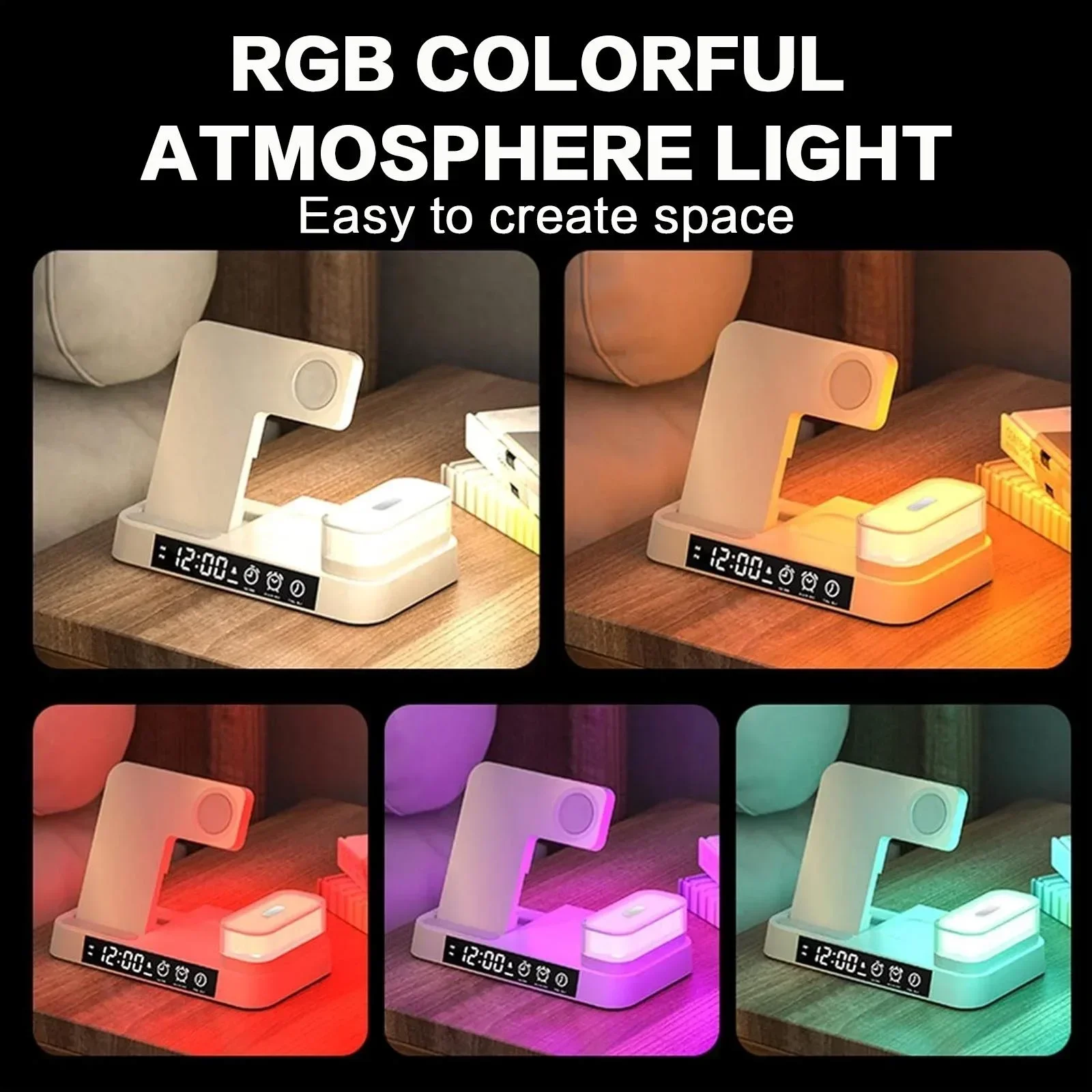 شاحن لاسلكي 30 وات قابل للطي RGB Light متوافق مع iPhone 13 12 Pro Max Apple Watch 7 6 AirPods Pro شحن سريع