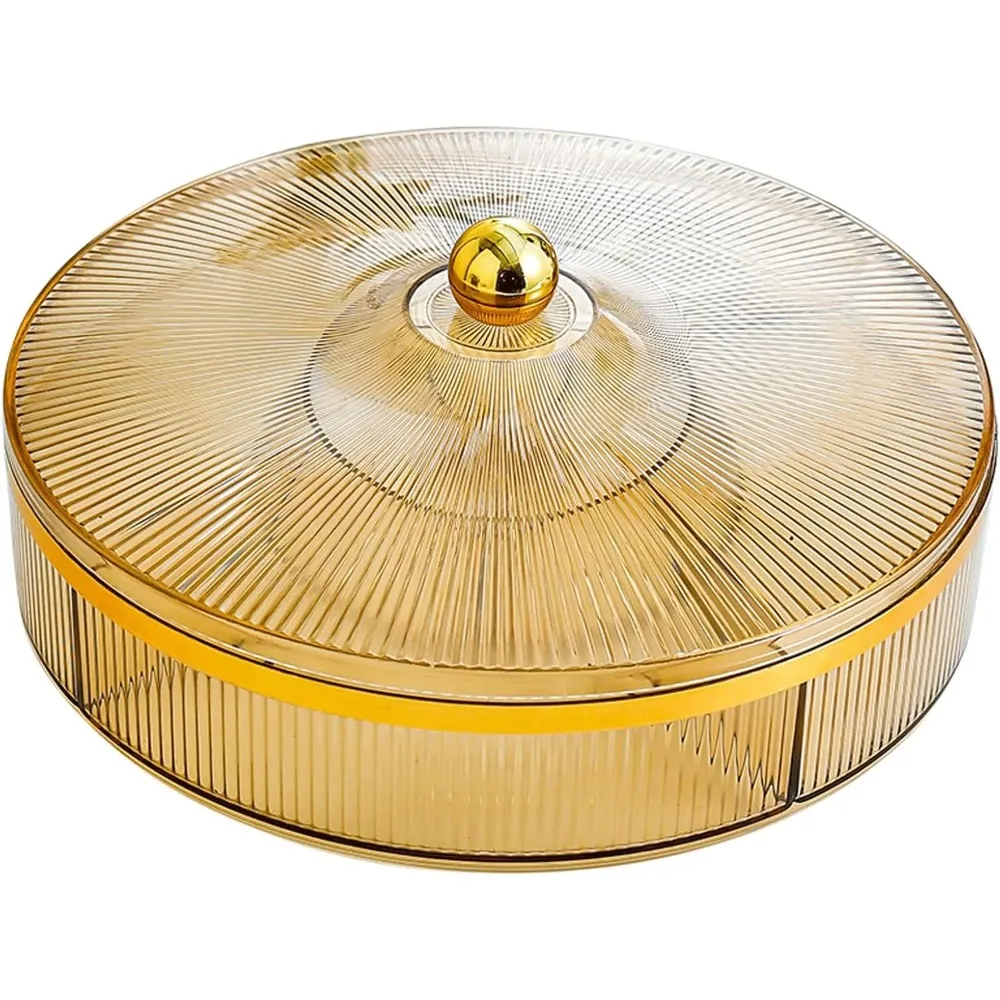 صينية الوجبات الخفيفة للفواكه المجففة، صينية تقديم مقسمة مع غطاء، طبق للوجبات الخفيفة من صينية الجوز القابلة للتكديس (اللون: كهرماني)