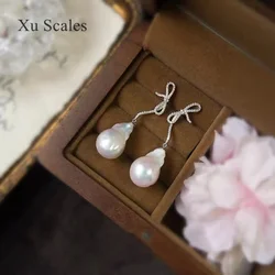 Natural Fresh Water 15-23mm Irregular Baroque Earrings Special-shaped Pearl Earrings S925 Sterling Silver Zircon Elegant Jewelry