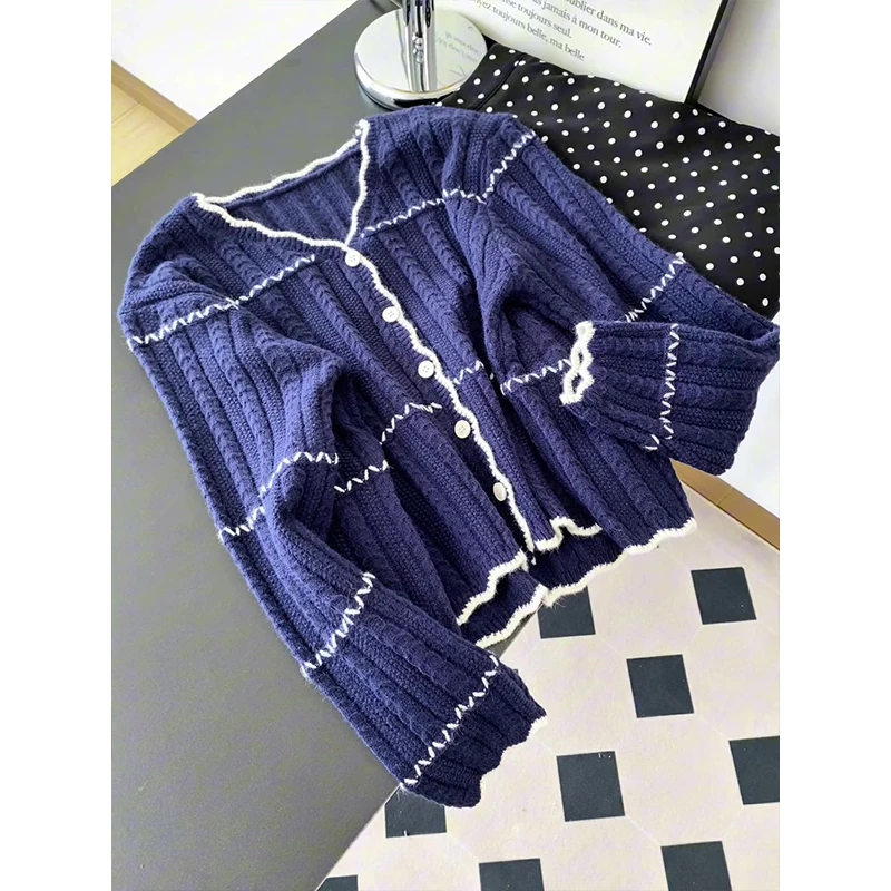 

Ladies Casual Long Sve Knitted Open Cardigan Striped Early Autumn Aosphere Clothing Leisure Sweater Jaet Top