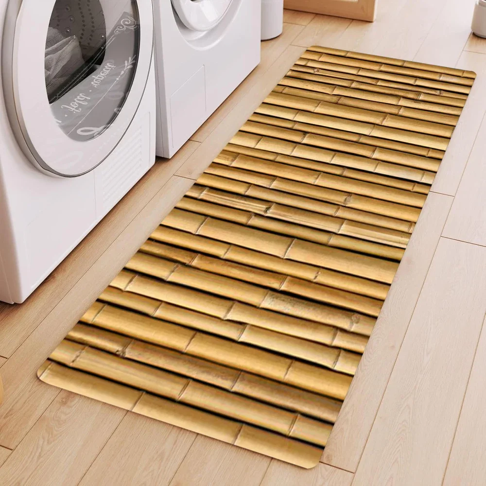 Ultra-realistic Bamboo-pattern Running Mat Hallway Laundry Room Rug Non-slip Mat for Kitchen Bedroom Bedside Extended Floor Mat