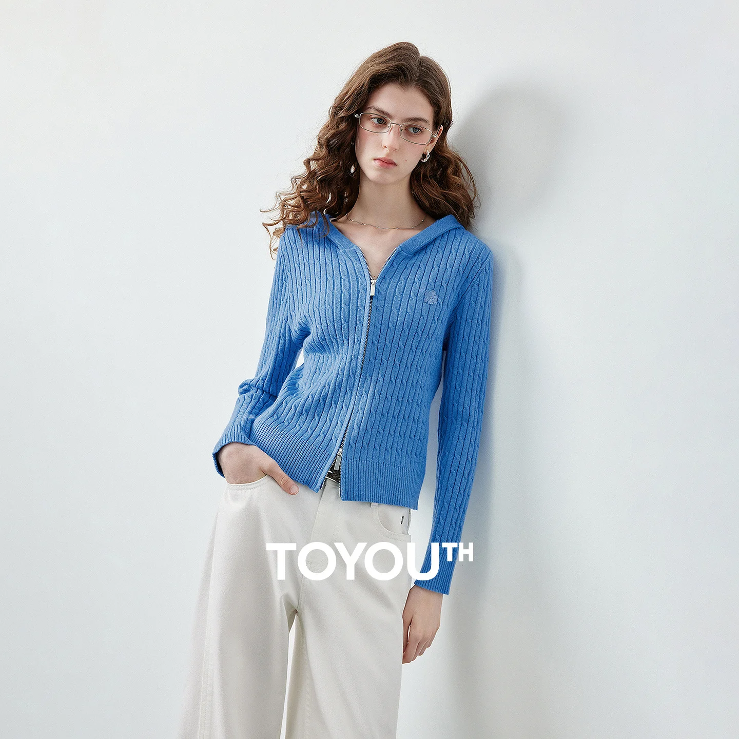

TOYOUTH Women's Hooded Double Zipper Knit Cardigan 2026 Fall New Arrival Slim Fit Ribbed Long Sleeve Outerwear Top