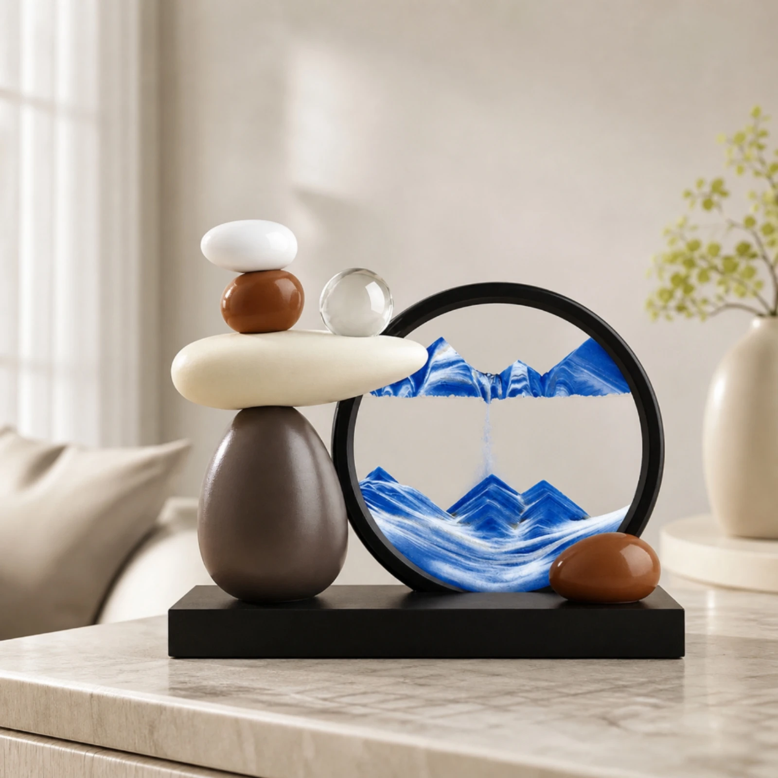 Sand Painting Contemporary Sand Painting with Base Tabletop Accent Minimalist Ornament Creative for Bookshelf, TV Stand