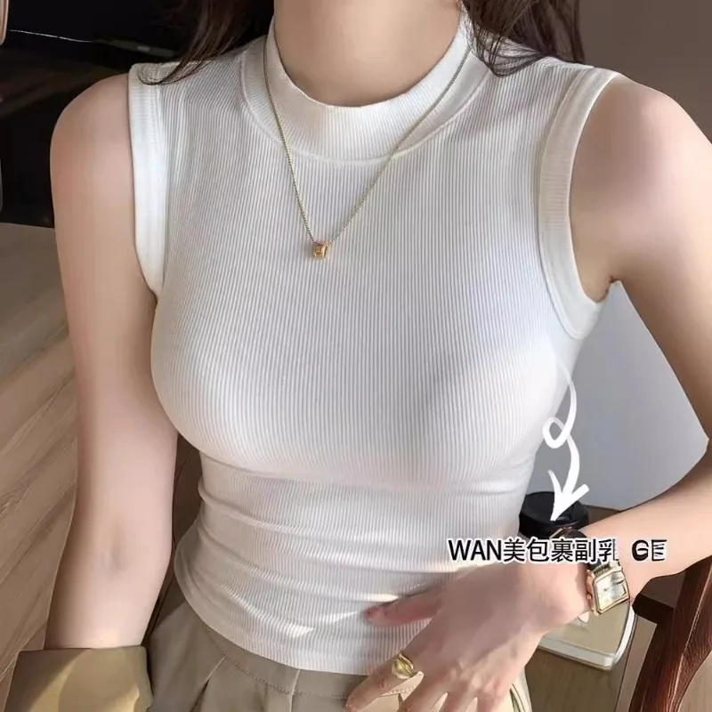 

Women's Round Neck Ribbed Bottoming Shirt, Sleeveless Tank Top with Suspenders for Outer Wear and Inner Wear for Women