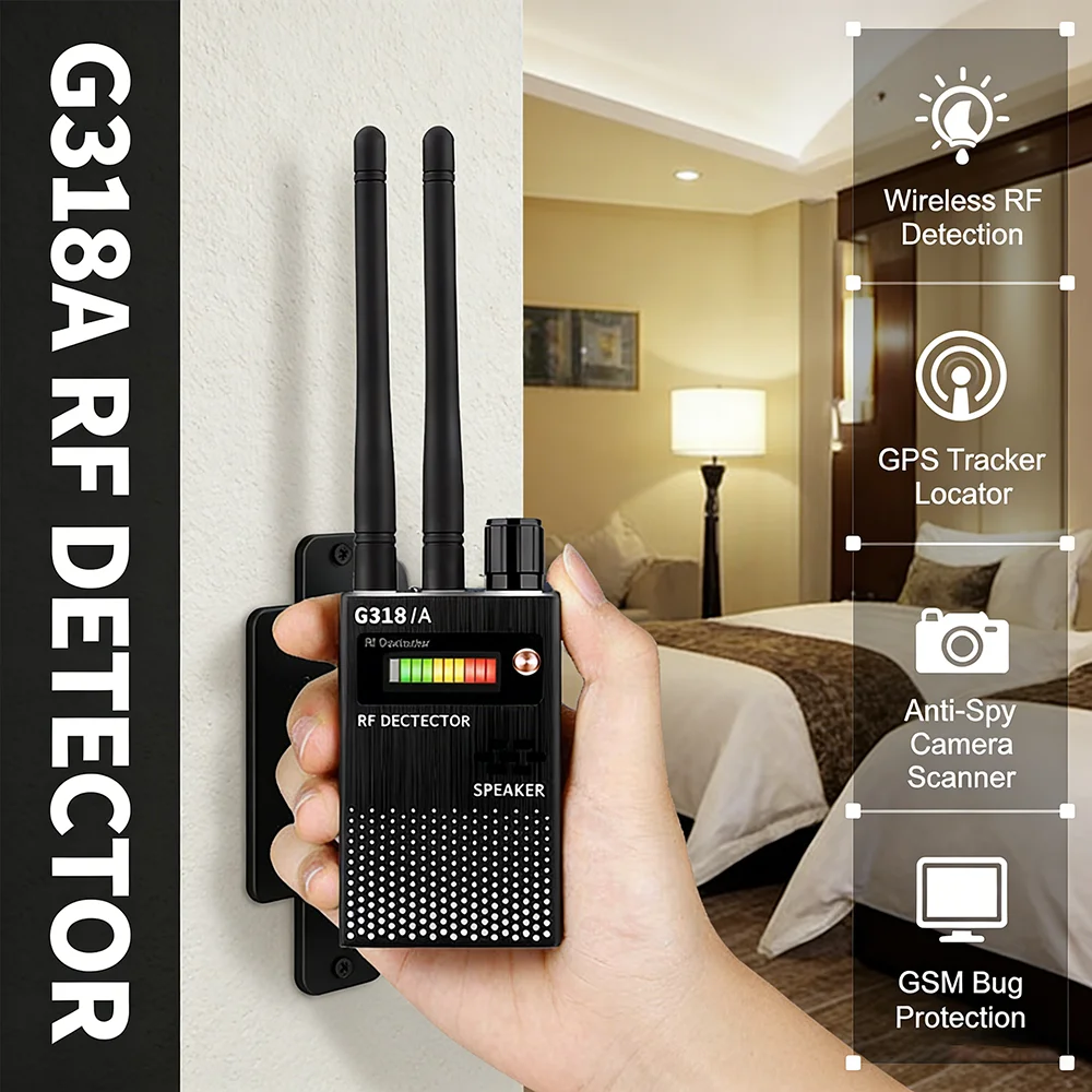 

G318A Wireless RF Signal Detectors Anti Spy Anti Candid Camera GSM Audio Bug Finder GPS Tracker Scanner Privacy Protect Security