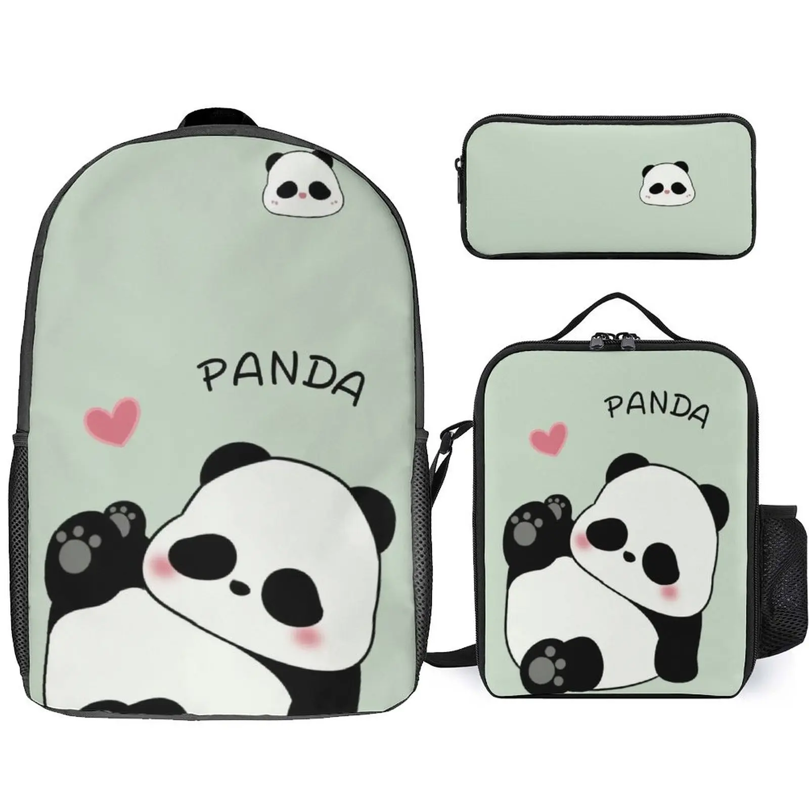 

3d Printing Green Schoolbag Cute Panda Schoolbag Back-To-School Season Customized Wholesale Schoolbag Meal Bag Pen Bag Backpack