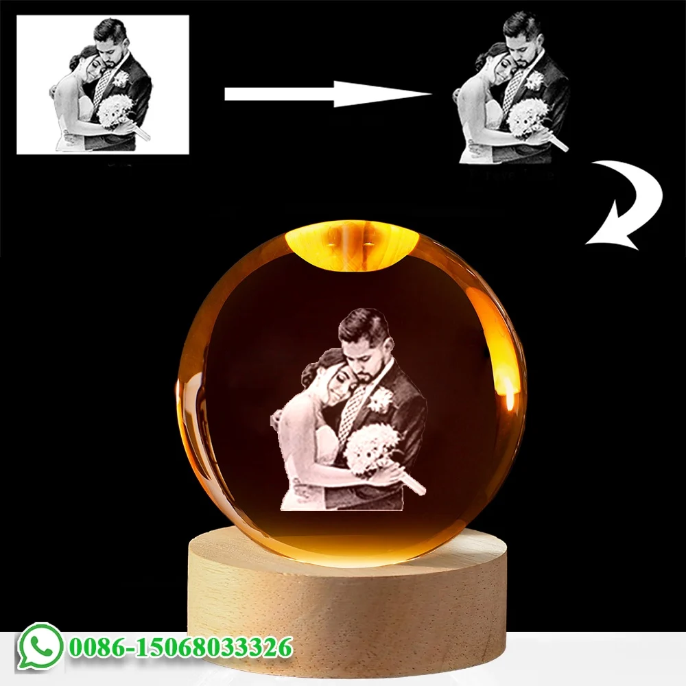 Custom Crystal Ball Photo LED Night Light Bedroom Office Decoration Gift Wedding Couple's Parents Pet Photos Souvenir Gifts