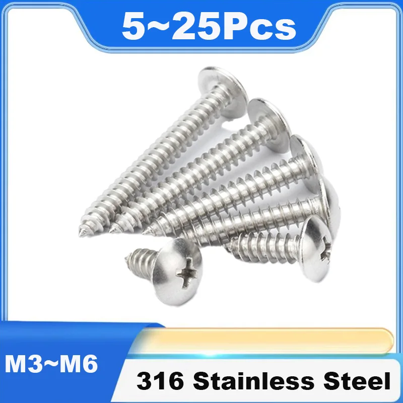 316 Stainless Steel Phillips Mushroom Head Wood Screws Cross Recessed Truss Head Self Tapping Screw for Wood Furniture Fastener