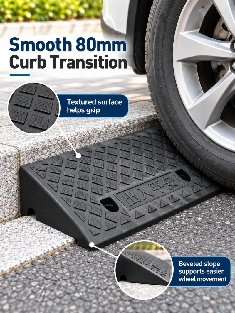 1/2PCS 80mm Plastic Curb Ramp Non-Slip Threshold Kerb Ramp for Cars Bicycles Wheelchairs Driveways Portable Easy Uphill Access