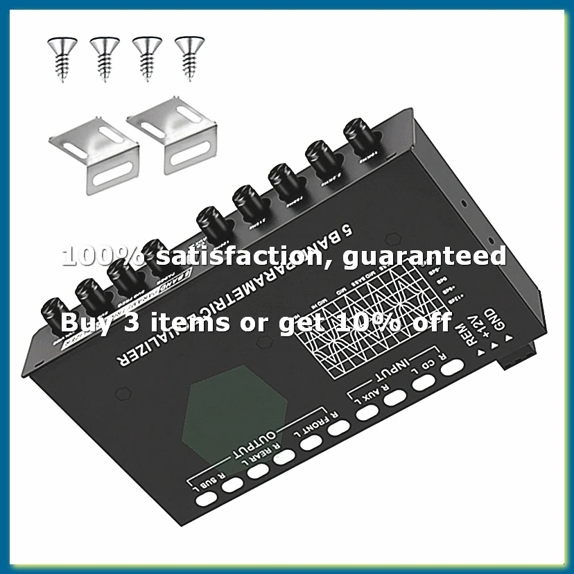 5-Band Car Audio Equalizer, Adjustable 5 Bands EQ Car Amplifier Graphic Equalizer with CD/AUX Input Select Switch,Black-DTB3