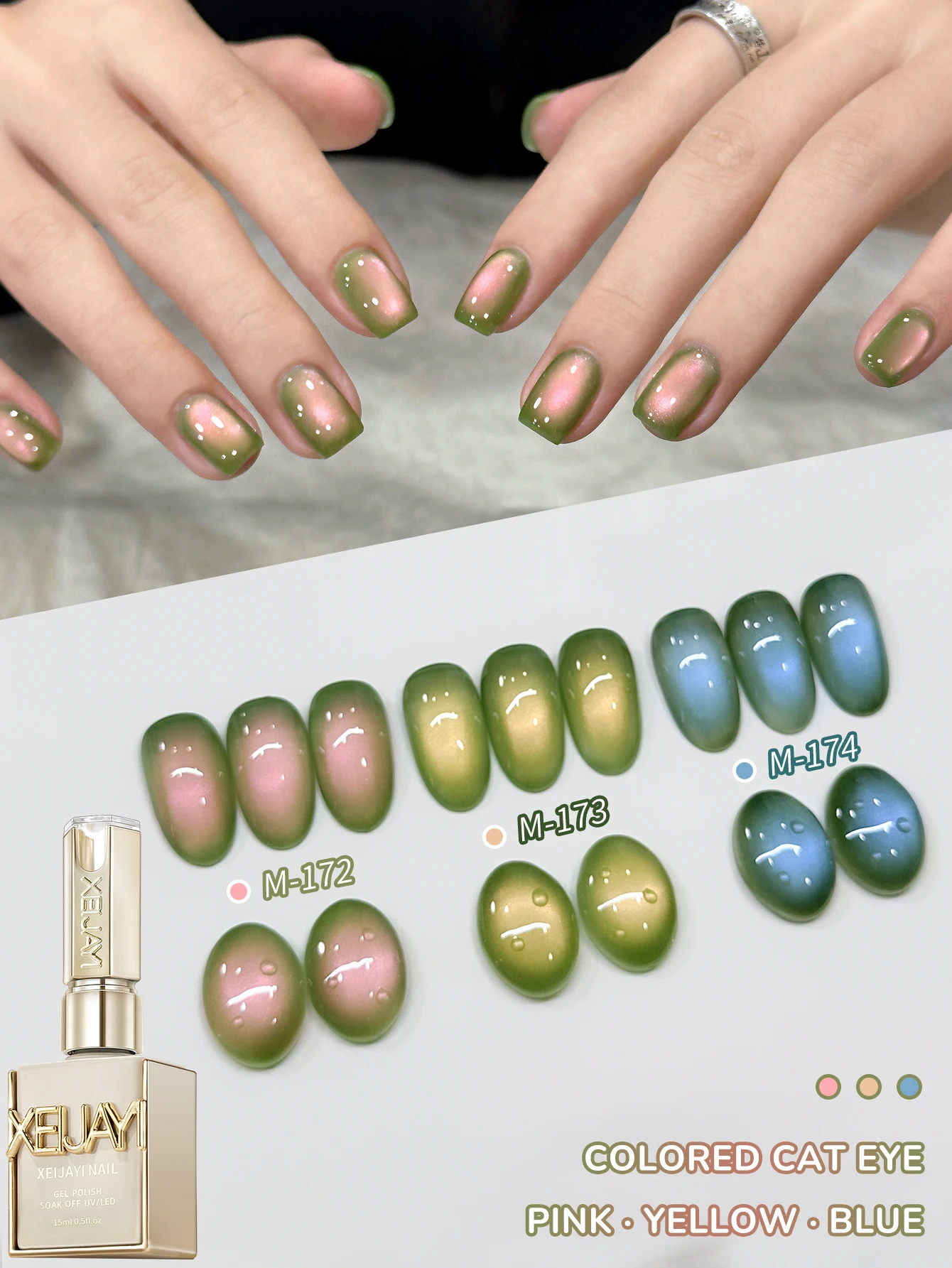 XEIJAYI 3pcs 15ml Guava Cat's Eye Magnetic Gel Nail Polish Set - Ultra Shine, Quick-Dry, Soak-Off UV/LED Varnish for Stunning