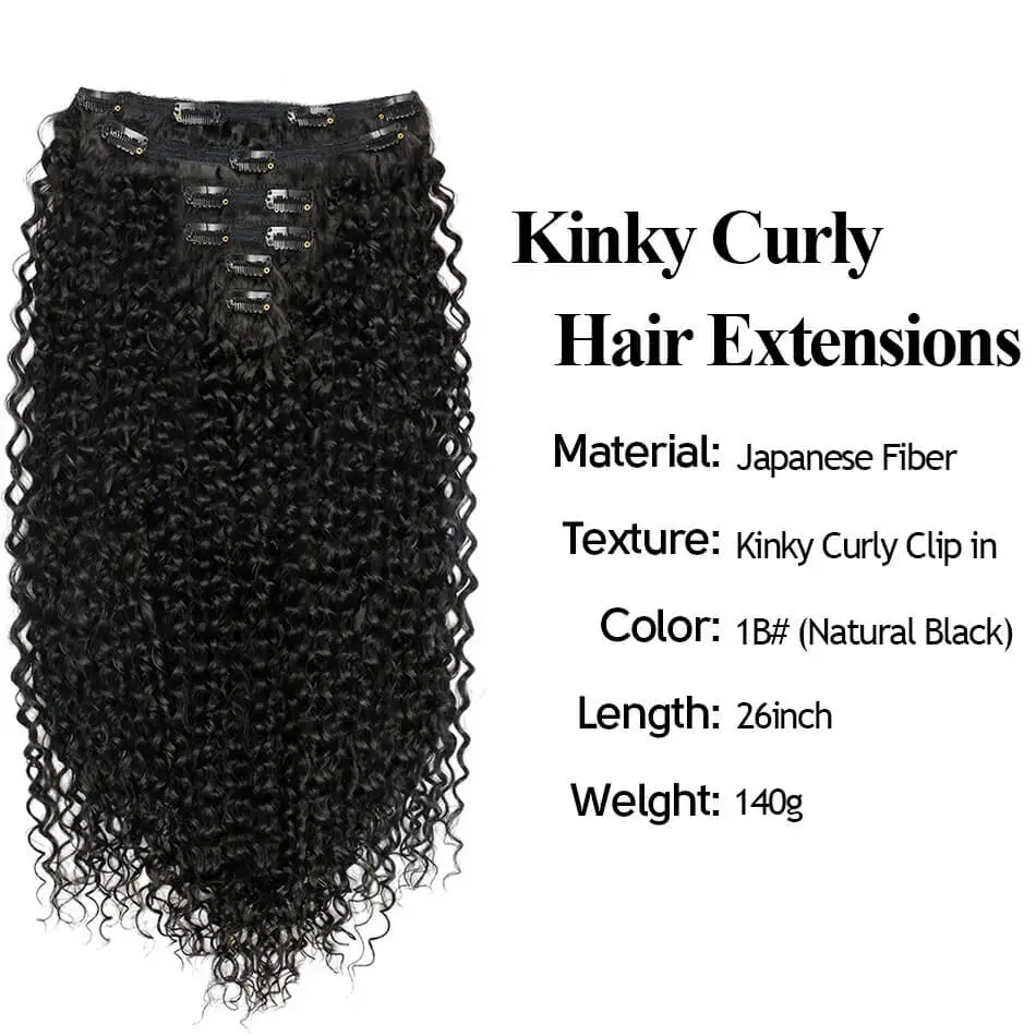 26'' Synthetic Jerry Curly Hair Extensions Double Weft Clip-In Full Head 6PCS/Set Organic Ice Silk Hairpiece Black/Brown 160g