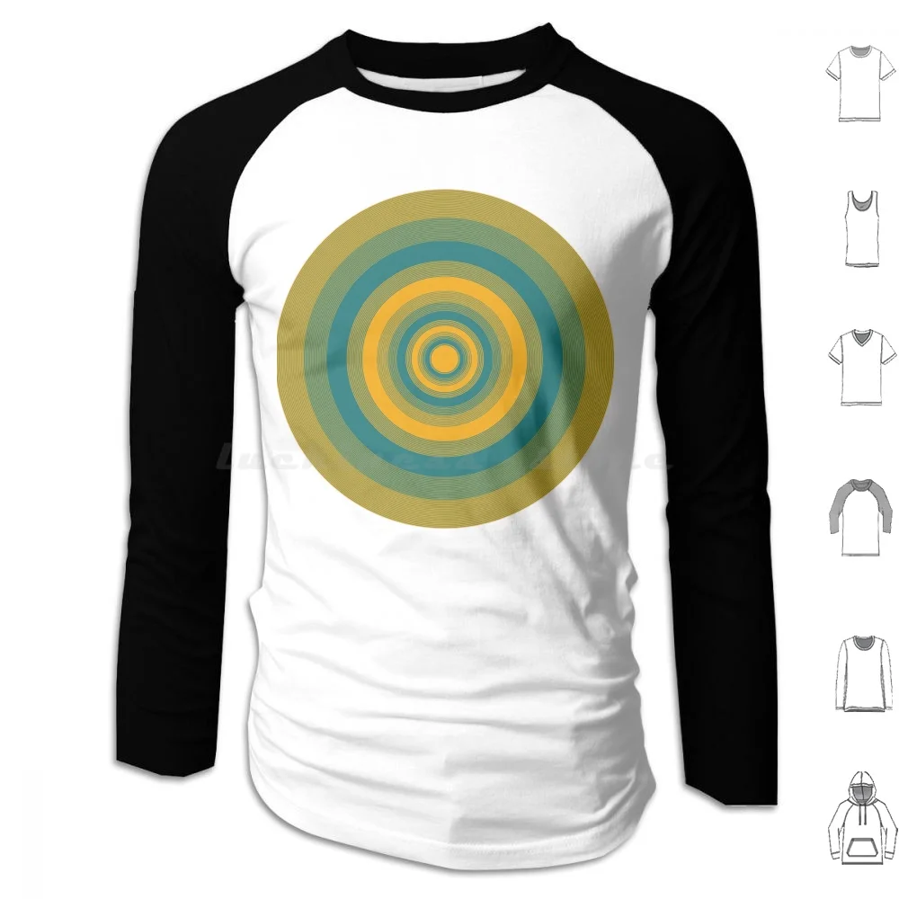 Concentric Circle Art #7 Hoodies Long Sleeve Concentric Circle Circular Colors Loud Bold Unique Retro Fun Mod Vintage