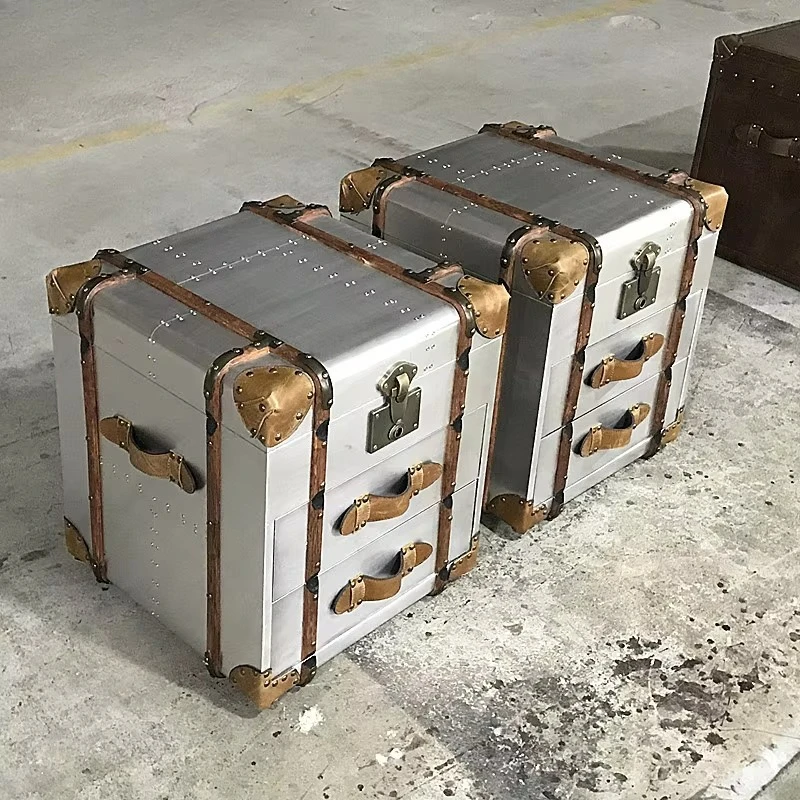 Antique Classic Design Bedside Table Aluminum Storage Box Container Design Storage Table