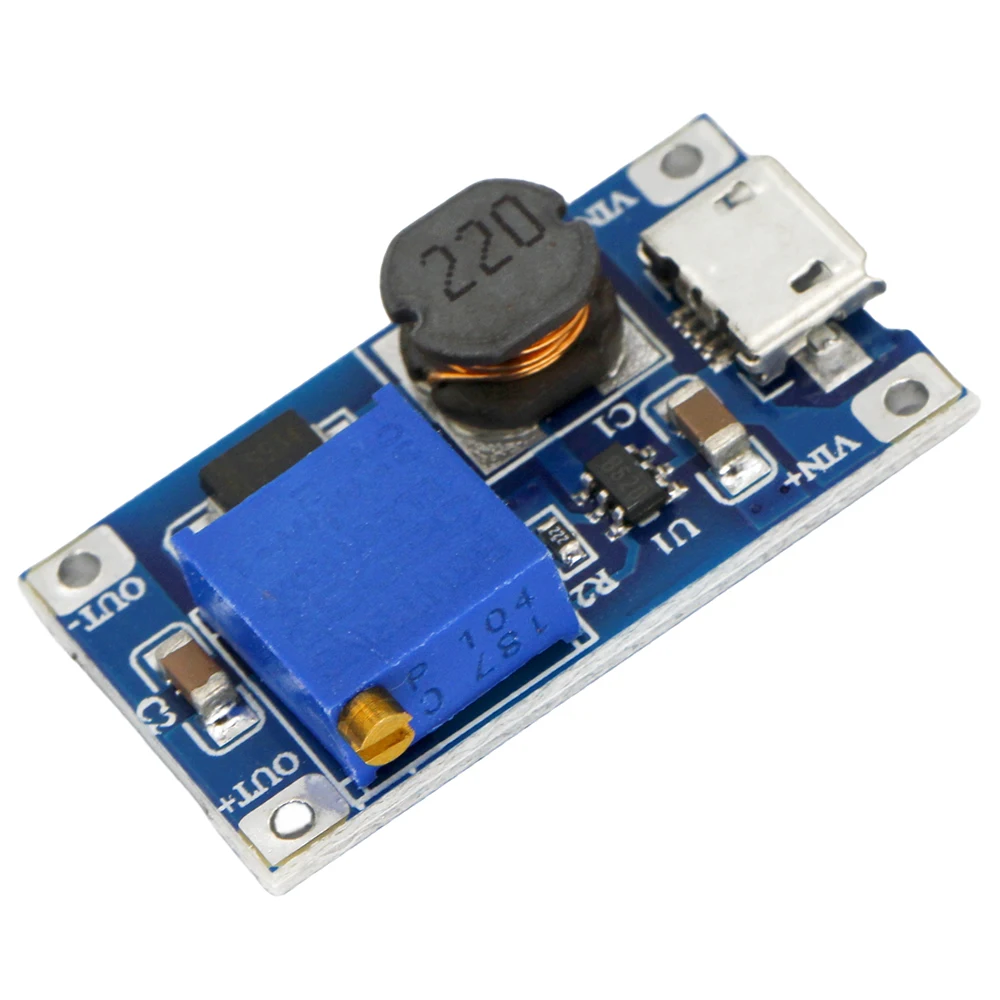 MT3608 DC-DC Step Up Adjustable Boost Module 2A Power Supply Booster Module With Micro USB 2V-24V to 5V 9V 12V 28V for Arduino