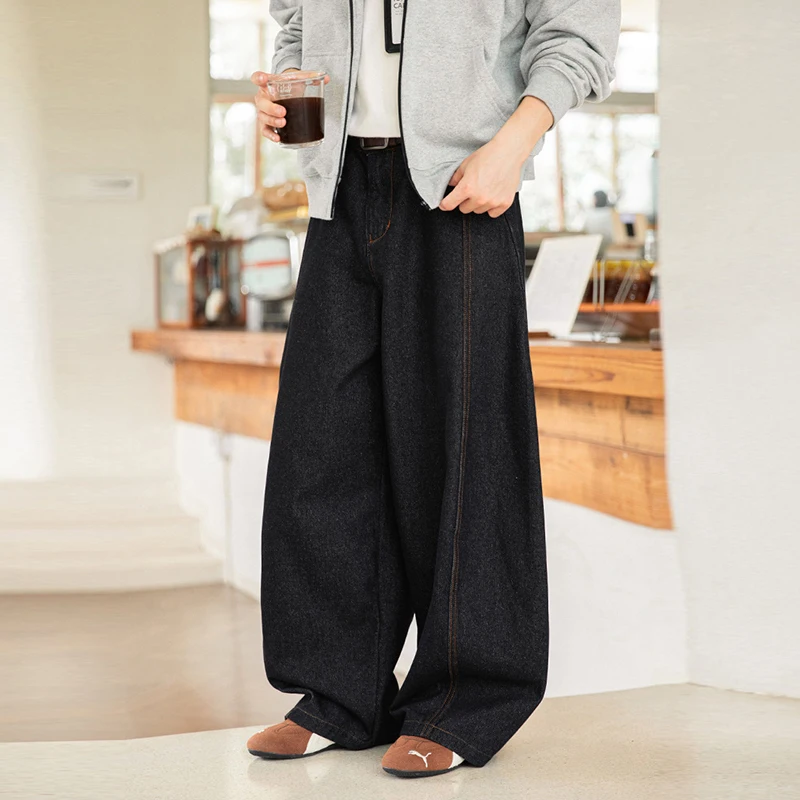 

TFETTERS Fashion Black Baggy Jeans Man 2025 New Loose Wide-leg Pants Men Elastic Waist Cowboy Dungarees Denim Trouser for Men