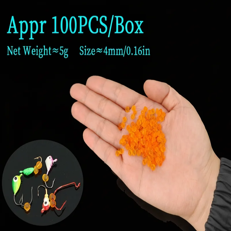 100 piezas de señuelos de silicona suave de 4 mm con forma de huevo de salmón – Señuelos realistas de huevas de pescado para trucha, salmón y steelhead – Pesca en hielo y pesca con mosca