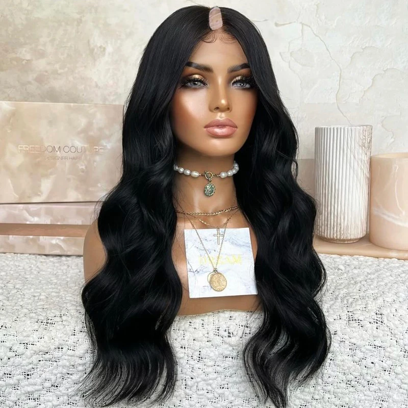 Body Wavy Black Color Soft Top Quality 100% Virgin Human Hair Wigs Easy Wear Glueless 1x4 Opening U Part Wigs Adjustable Straps