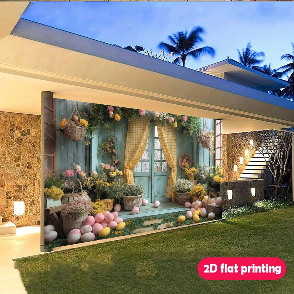 عيد الفصح الأزهار الباب راية متقلب الستائر سلال الزهور البيض الوردي عيد الفصح الجدار الديكور داخلي في الهواء الطلق لا الكهرباء #5