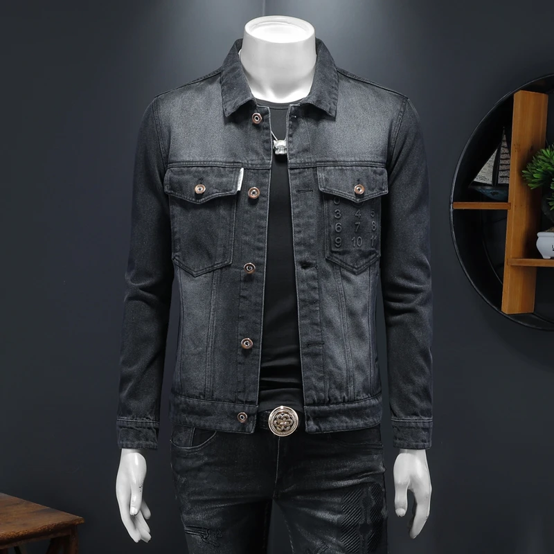 

Мужская джинсовая куртка Slim Fit: повседневная, рабочая, модная, весенне-осенняя, в корейском стиле, с длинными рукавами