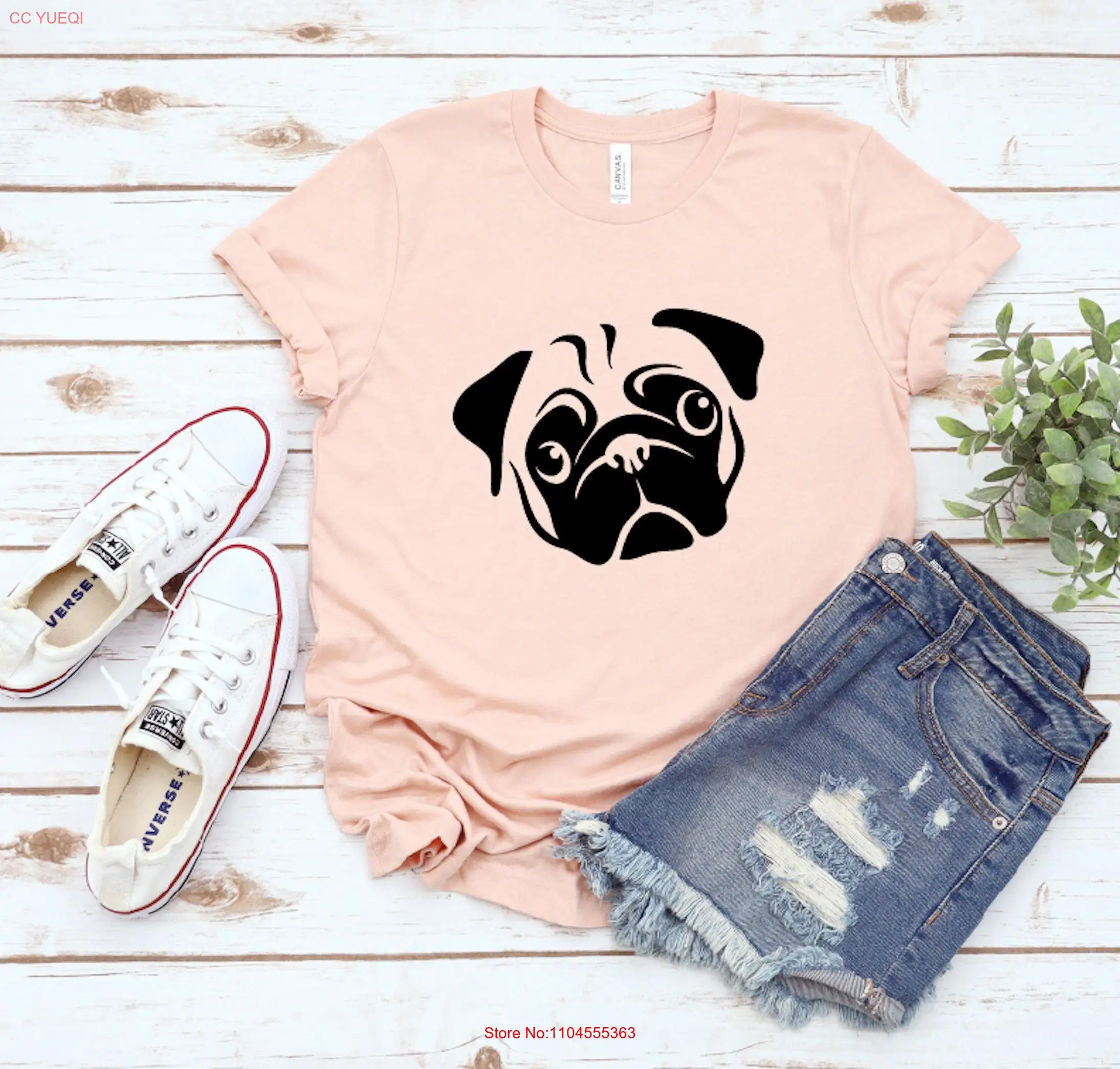 

Pug Face T Shirt Cute Lover Dog for Friend Family Pets long or short sleeves