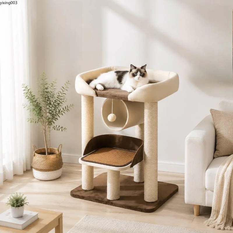 Cat Tree Tower With Cat Bed & Space Capsule, Large Scratching Post Sisal Climbing Frame Indoor Cat Furniture