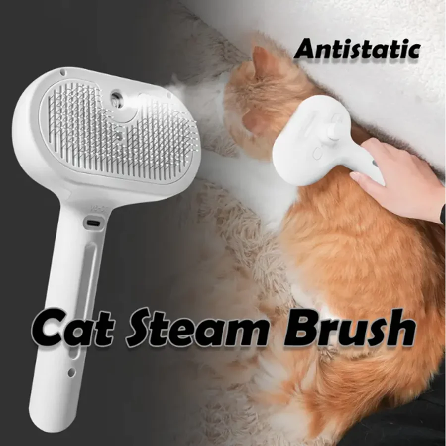 A Spray Cat Brush for Hair Removal and a Self-Cleaning Cat Brush with Dual Functions (Built-in Water Tank Is Used to Remove the