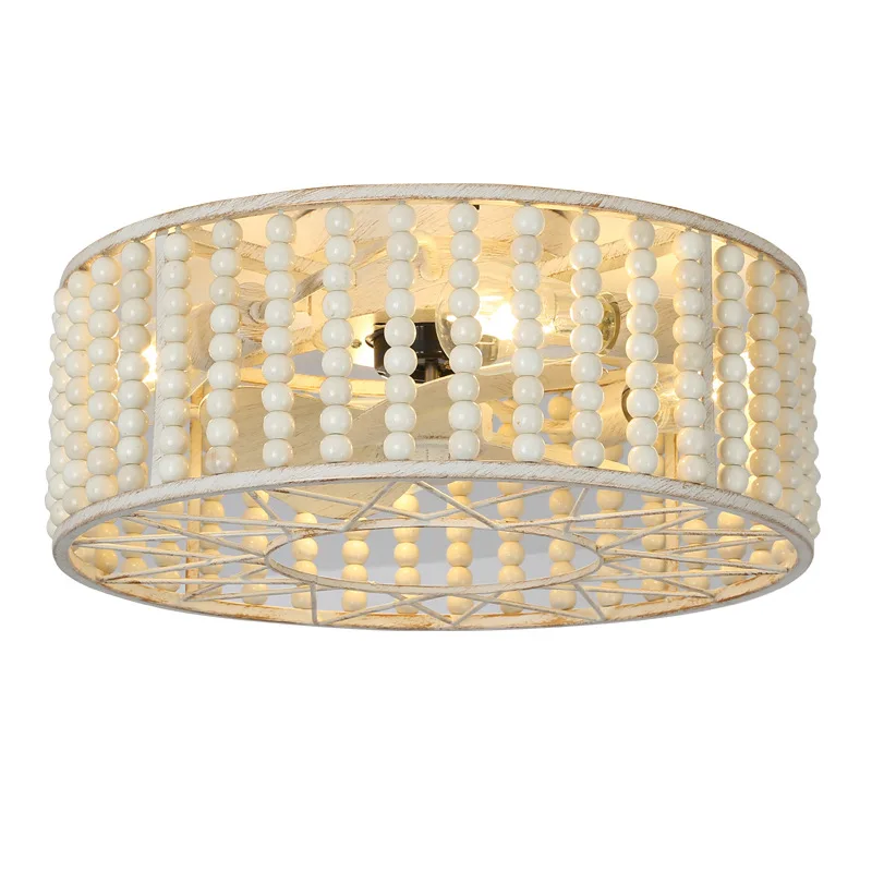 19.6-inch American style invisible luxury wood bead fan light retro dining room bedroom living room