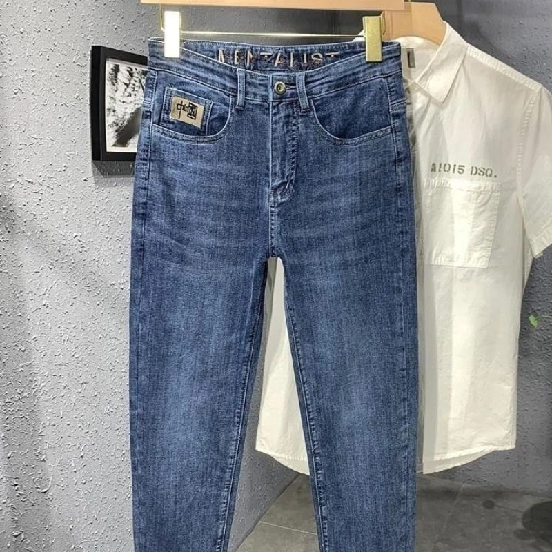 Men's Stretch Embroidered Straight Leg Jeans Loose Casual Versatile Denim Pants Streetwear