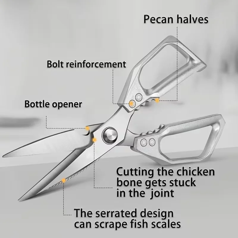 Stainless Steel Kitchen Shears | Professional Multi-Functional Scissors for Meat, Poultry, Fish, and Bones, Suitable for Home