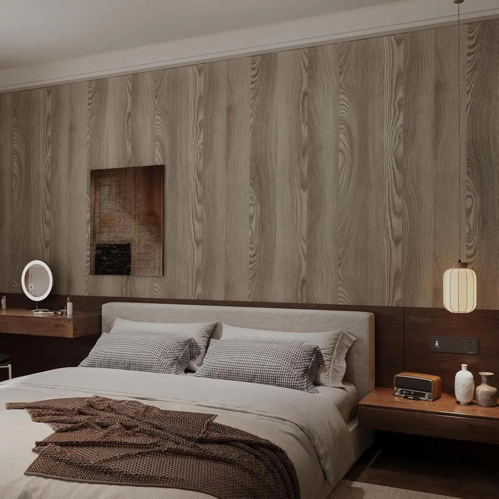 ورق جدران من خشب البلوط، مقاس 48 × 197 بوصة، قابل للتقشير واللصق المقاوم للماء، نسيج الجوز، قابل للإزالة، ورق جدران ذو مظهر خشبي سميك