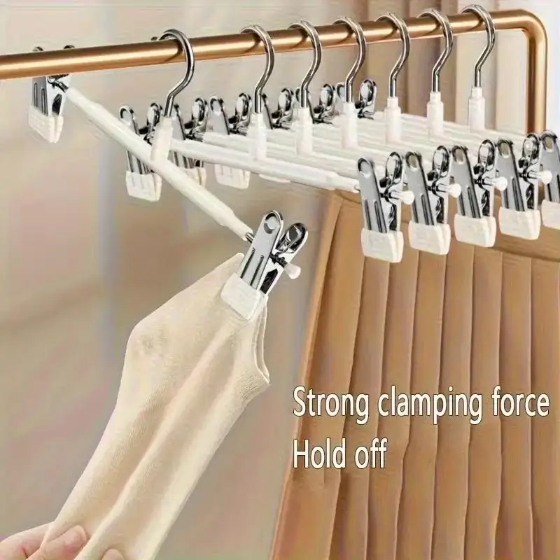 12Pcs Adjustable Metal Hangers With Clips, Non-Slip Space-Saving For Pants/Skirts & All Garments, Keep Clothes Tidy & Organized