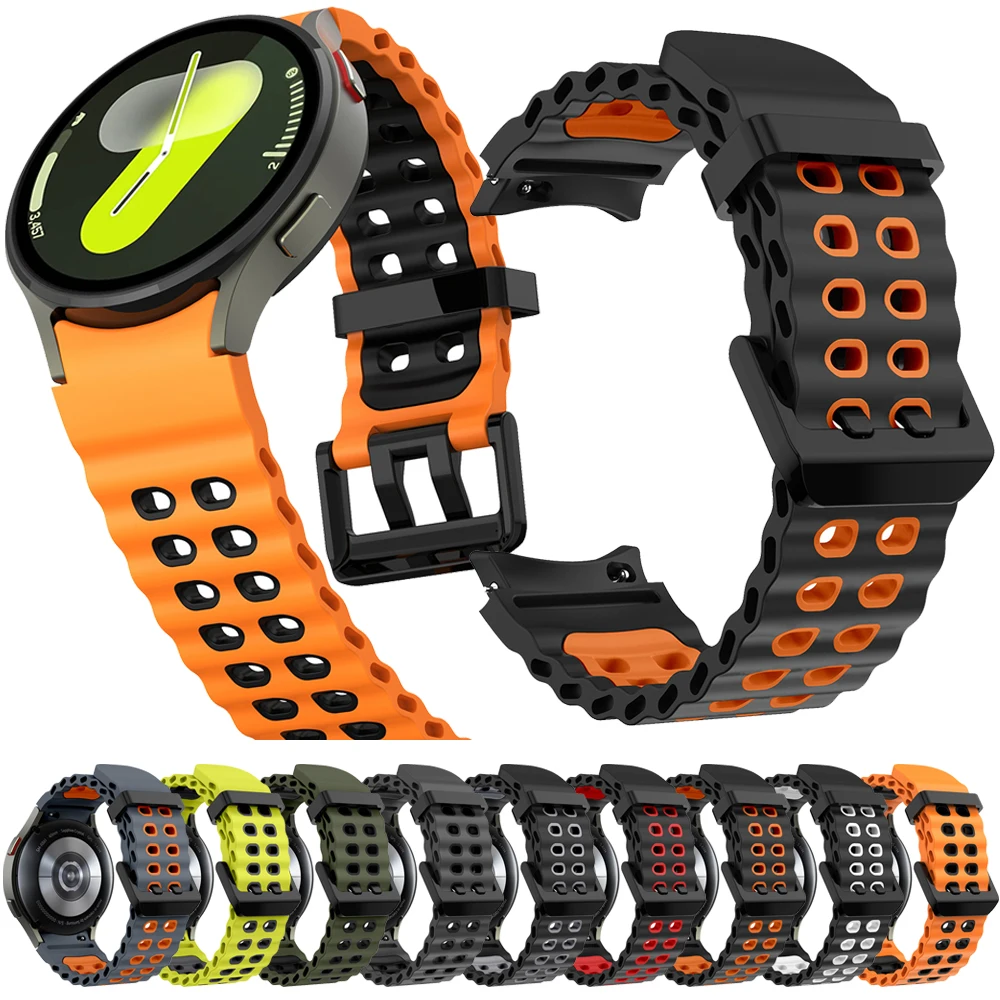 Ocean Silicone Band for Samsung Galaxy Watch 6 Classic 43mm 47mm/7 FE 6 5 4 40mm 44mm No Gaps Wristband Galaxy 5 Pro 45mm Strap