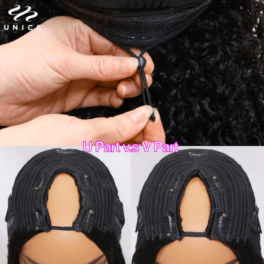 UNice Hair Drawstring Cap Kinky Straight V Part Wig & U Part Wig EasiContour 100% Human Hair Wigs No Glue Small Head Friendly image 3