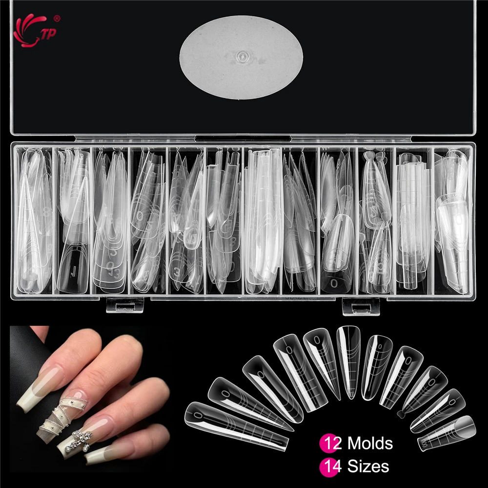TP 168 قطعة مسمار أشكال مزدوجة غطاء كامل بناء سريع هلام قوالب مجموعات الاكريليك قابلة لإعادة الاستخدام وصلات لإطالة الأظافر نظام مانيكير أدوات 12 أنواع