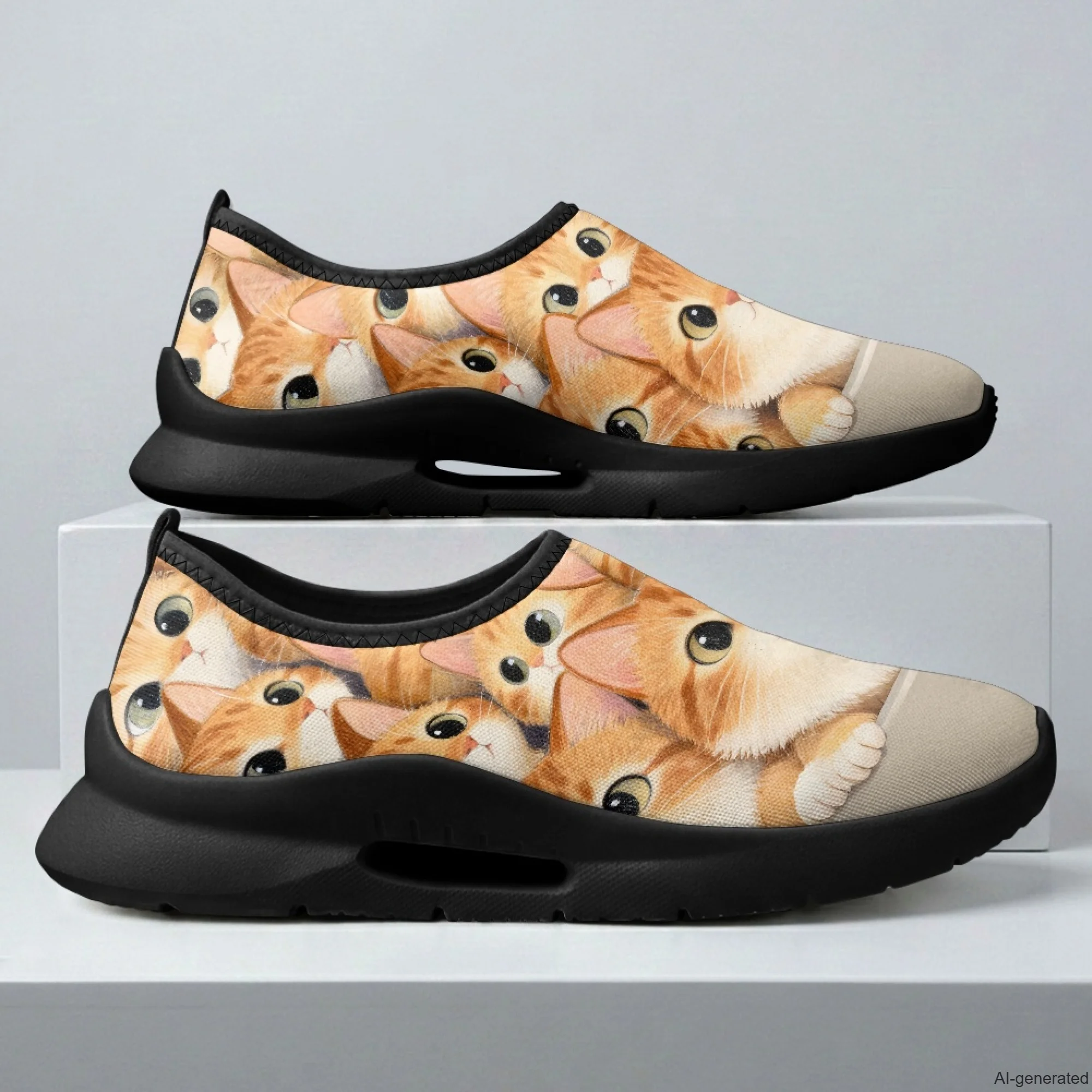 XIXIRIMIDO Mens Casual Shoes Slip On Walking Sneakers Women Gym Workout Shoes Cute Cat Print Breathable Mesh Shoes 35-48