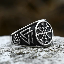 New Design Viking Compass Rings For Men Stainless Steel Retro Fashion Viking Valknut Ring Punk Biker Jewelry Gifts Dropshipping