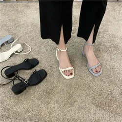 Clear Heels Comfort Shoes for Women Sandals Straps Cross-Shoes Suit Female Beige 2024 Summer Buckle Open Toe  Black High Fashion