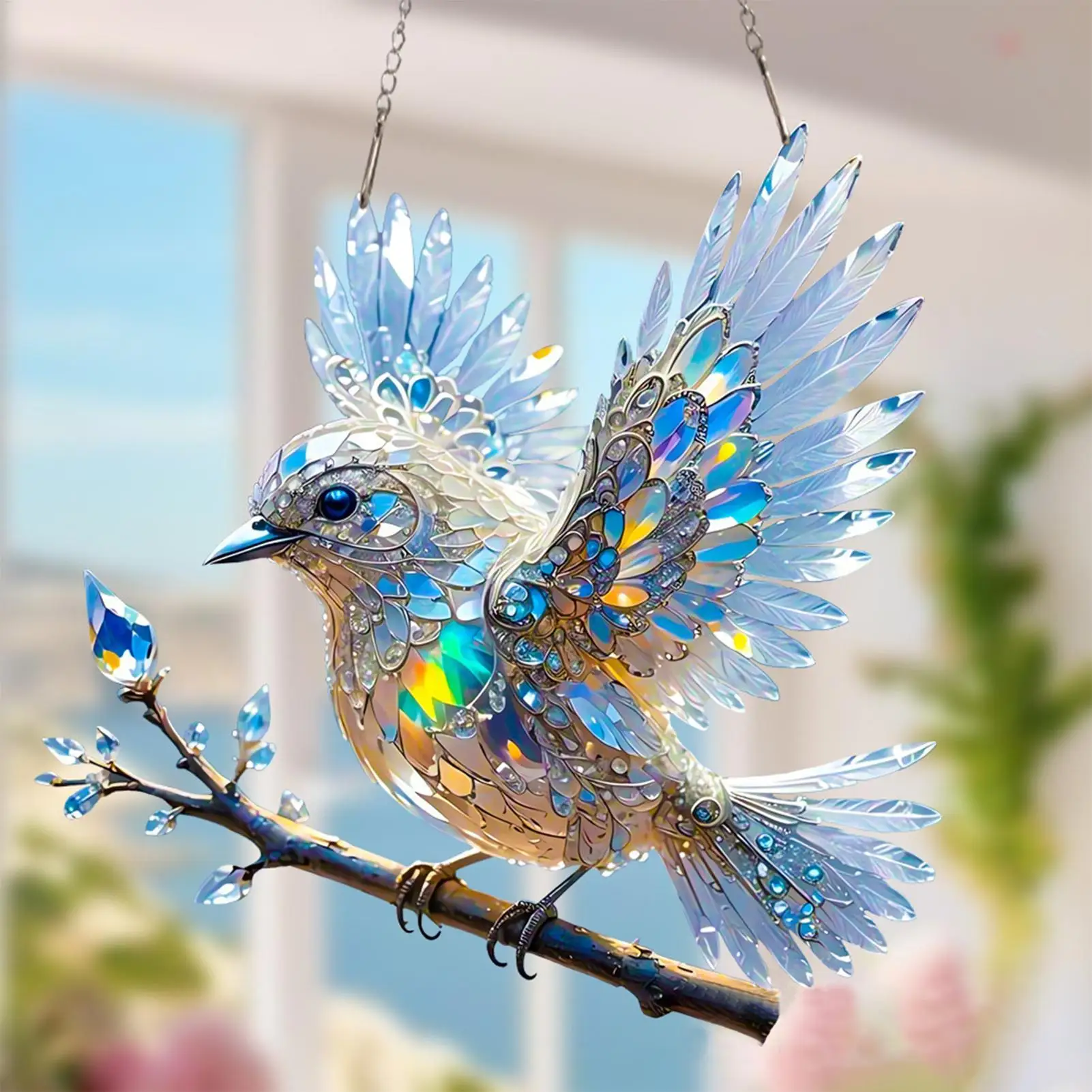 2D Acryl Bluebird Ornament Regal Zimmer Vogel Dekorationen Kolibri Dekorative Skulpturen Statuen Sonnenfänger Für Zuhause Wohnzimmer