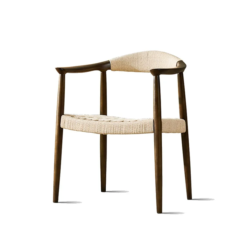 

Italian solid wood braided rope recliner household living room rattan stool Ins homestay balcony hemp rope