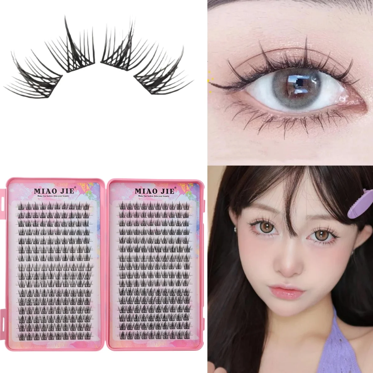 MIAOJIE 32Rows Manga Lash Eyelash Book High Quality Cluster Lashes Manhua Eyelashes Elf Makeup Strand Eyelashes Y2K Eyelashes