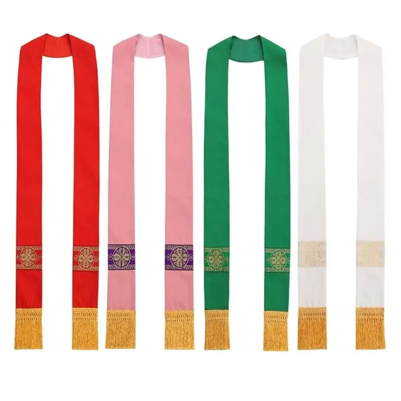 

652F Multipurpose Clergy Shawl Satined Sash Stole with Decorative Tassels for Church Weddings Celebrations and Rituals Event