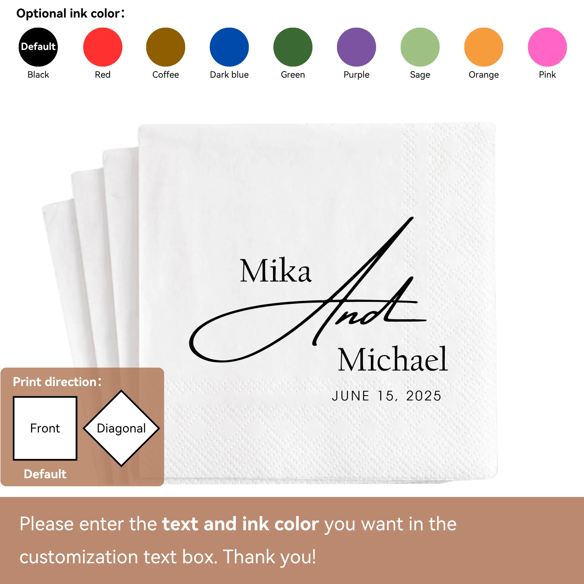 Personalisierte Hochzeits-Papierservietten, 20–500 Stück, individuelle Monogramm-bedruckte Servietten für Hochzeit, Cocktailparty, Jahrestag, Dekoration – Detail 7