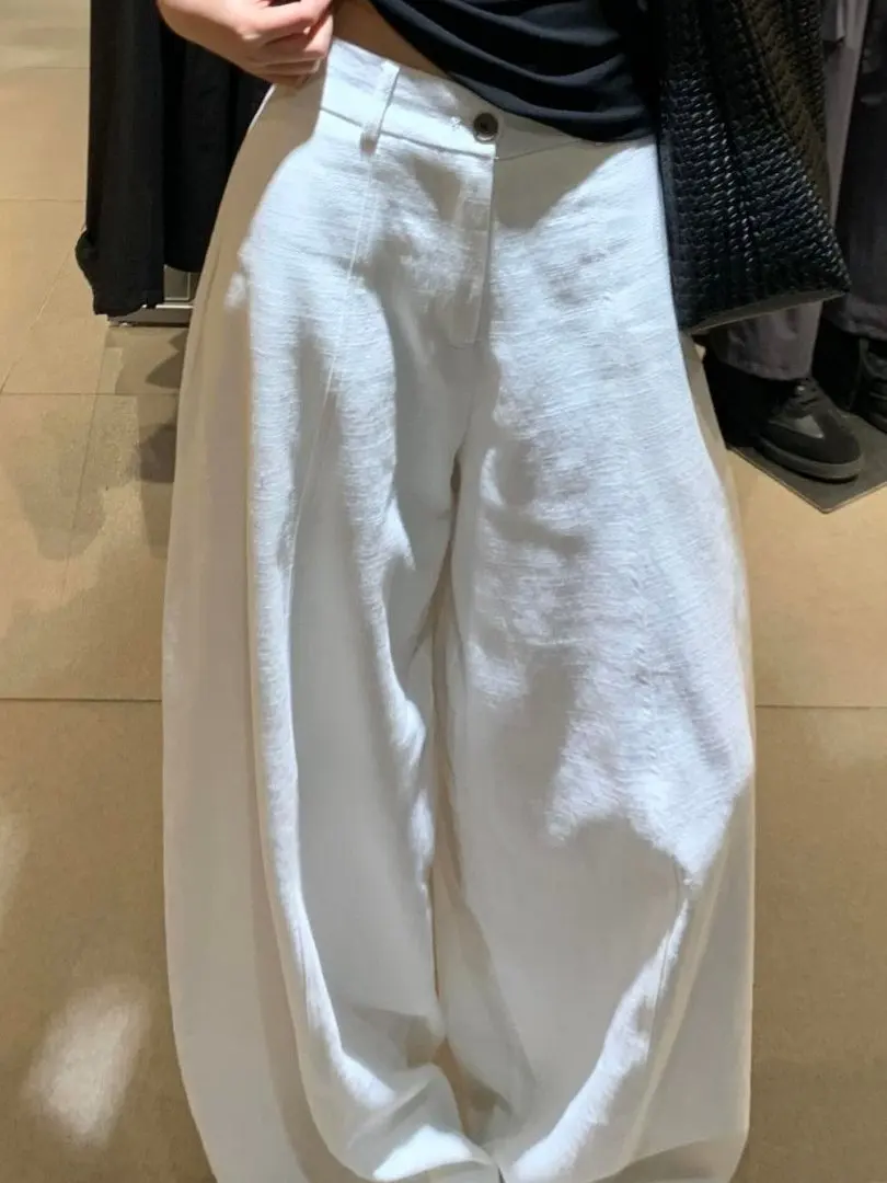 

High Waist Wide Leg Pants Women's Loose Straight Cut White Summer New Style Casual Lazy Style Trousers Slimming Knife Pants
