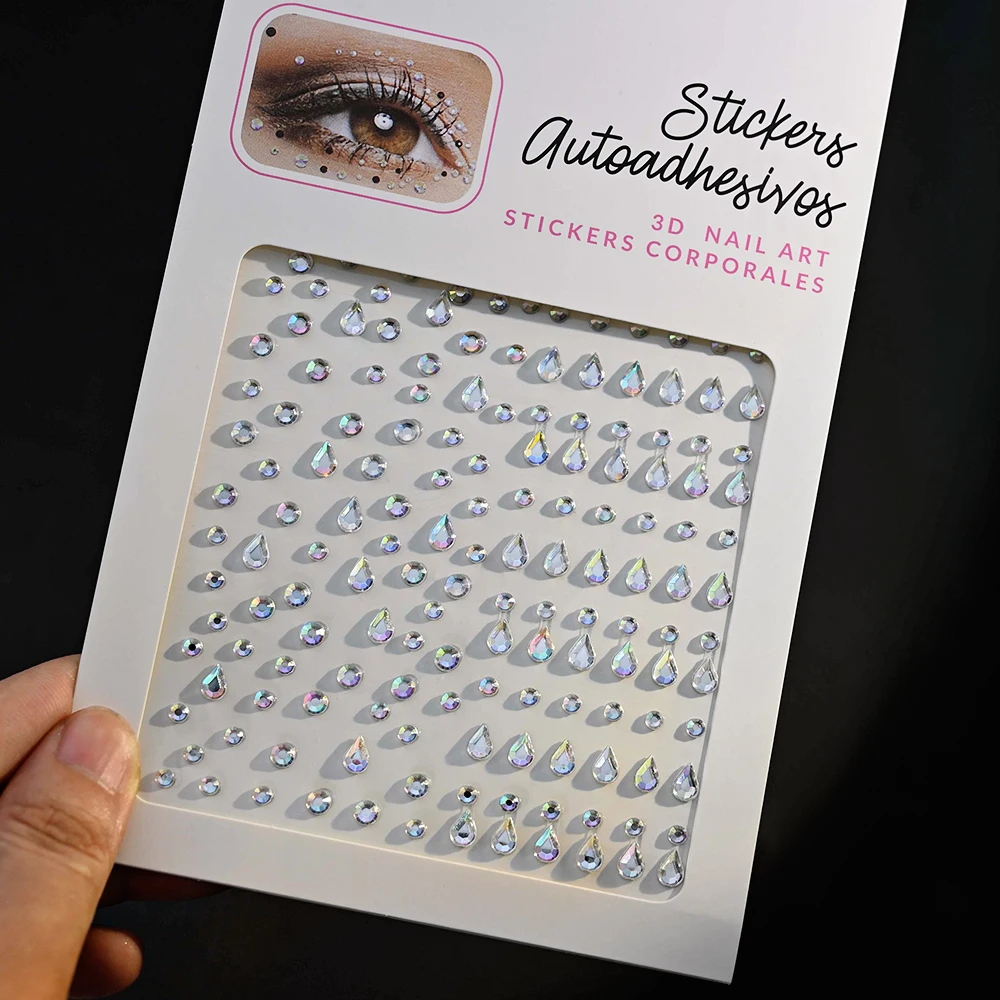 1 Blatt Stern & Mond Gesicht Edelsteine Juwelen Aufkleber Herz glänzende Strass Augen Make-up temporäre Tattoos Dekoration für Musik Festival – Detail 9