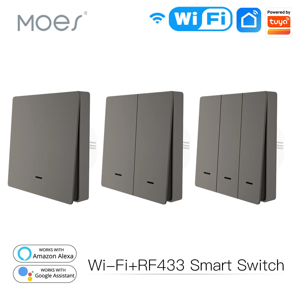 MOES WiFi Smart Wall Light Switch RF433 Push Button Transmitter Smart life Tuya App Remote Control Works with Alexa Google Home