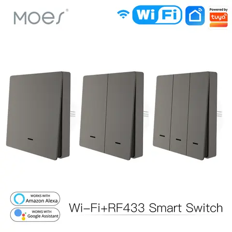 MOES WiFi 스마트 푸시 버튼 벽 조명 스위치 RF433 송신기 스마트 라이프 Tuya App 원격 제어는 Alexa Google 홈과 함께 작동합니다.